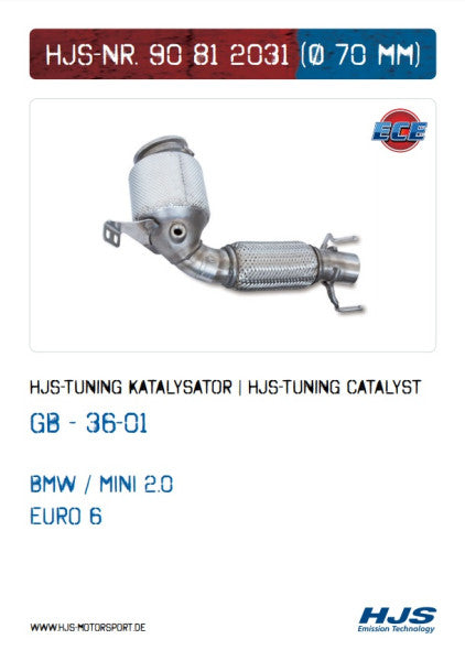 90812031 HJS ECE Downpipe passend für: Mini F54-F60 / BMW 220i - 225i / X1 (2.0 - Euro 6)