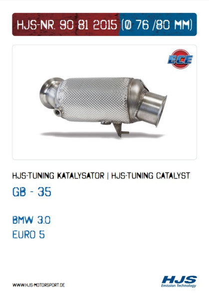 90812015 HJS ECE Downpipe passend für: BMW M135i - 335i (3.0 - Euro 5)