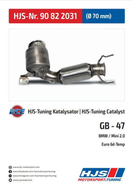 90822031 HJS ECE Downpipe passend für: Mini F54-F60 / M135i - M235i / BMW X2 (2.0 - Euro 6d - OPF)