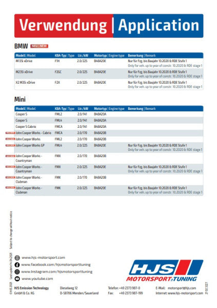 90822031 HJS ECE Downpipe passend für: Mini F54-F60 / M135i - M235i / BMW X2 (2.0 - Euro 6d - OPF)