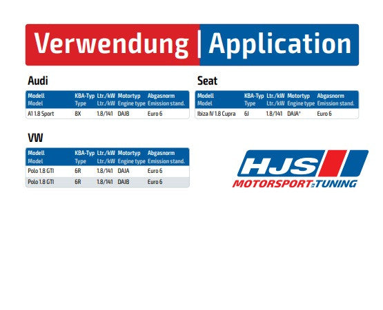 90811150 HJS ECE Downpipe passend für: Audi A1 V / VW Polo V GTI 1.8 - Euro 6