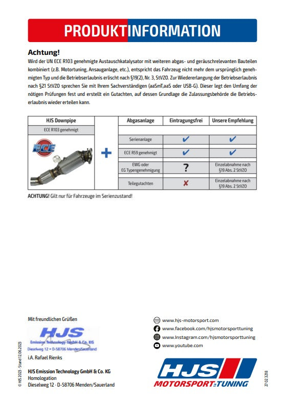 90951115 HJS ECE Downpipe passend für: Audi A3 8V / VW Golf 7 GTI