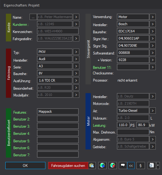 Winols Mappack VAG ECU BOSCH EDC17C64 04L906021AP 04L907309E 008808 9228 1.6TDI 110PS 81kW