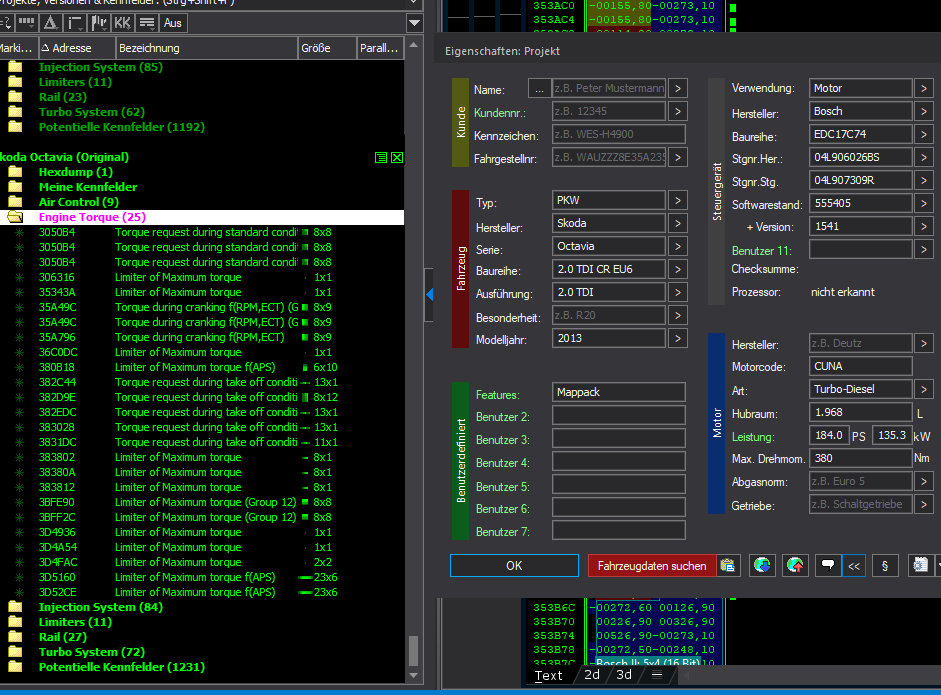 Winols Mappack VAG ECU BOSCH EDC17C74 04L906026BS 04L907309R 555405 1541 2.0TDI 184PS 135kW