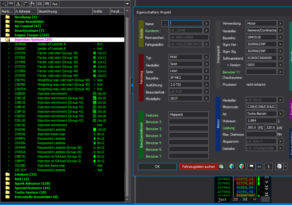 Winols Mappack VAG ECU Simos 18 5G0906259F 5G0906259F SC800O3000000 0002 2.0TFSI 300PS 220kW