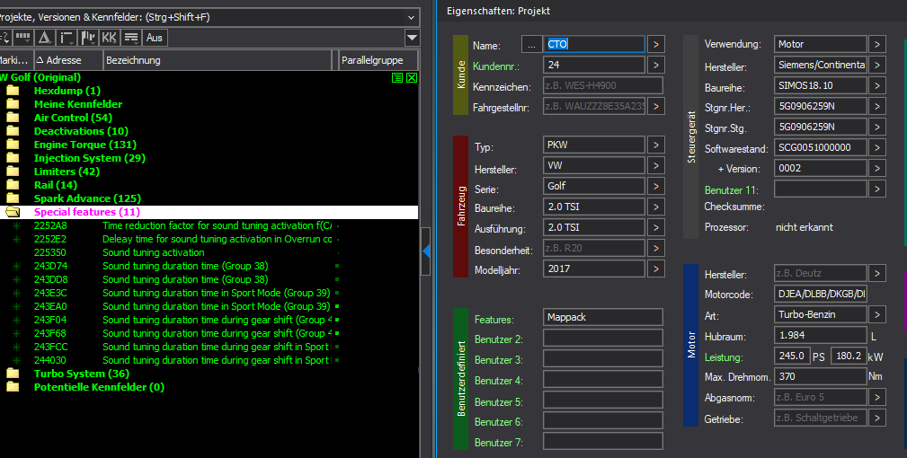 Winols Mappack VAG ECU Simos18.1 5G0906259N 5G0906259N SCG0051000000 0002 2.0TFSI 2.0TSI 245PS 180kW