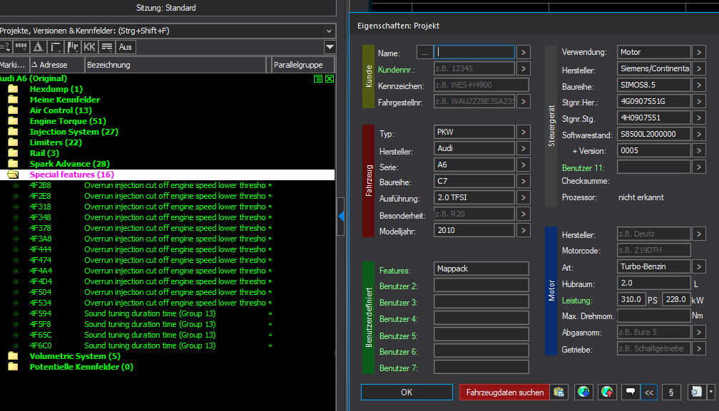 Winols Mappack VAG ECU Simos8.5 4G0907551G 4H0907551 S8500L2000000 0005 2.0TFSI 2.0TSI 310PS 228kW
