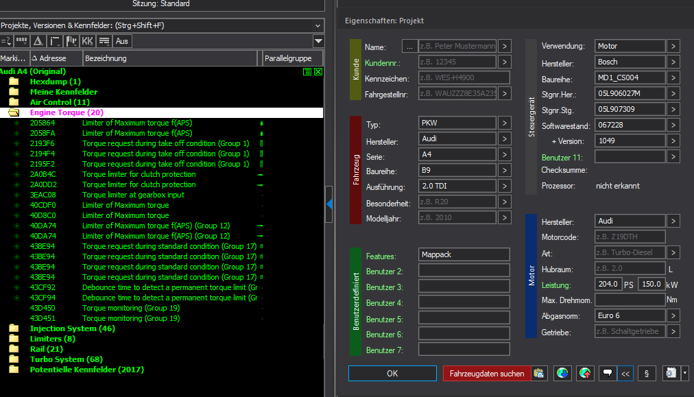 Winols Mappack VAG ECU BOSCH MD1CS004 05L906027M 05L907309 067228 1049 2.0TDI 204PS 150kW