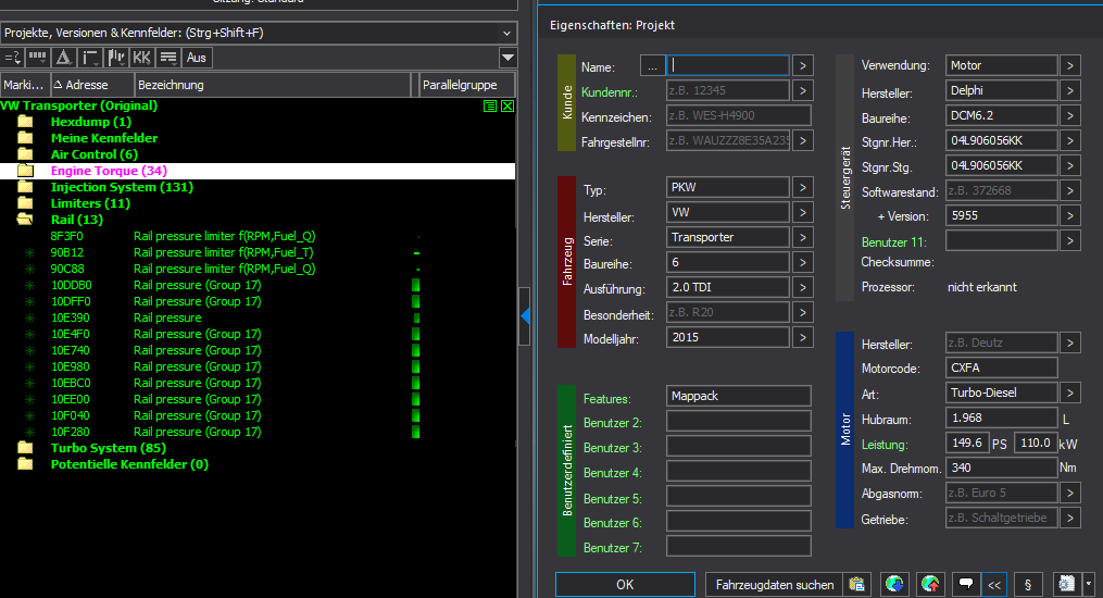 Winols Mappack VAG ECU DCM6.2 04L906056KK 04L906056KK 5955 2.0TDI 150PS 110kW