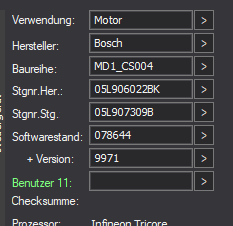 Winols Mappack VAG ECU BOSCH MD1CS004 05L906022BK 05L907309B 078644 9971 2.0TDI