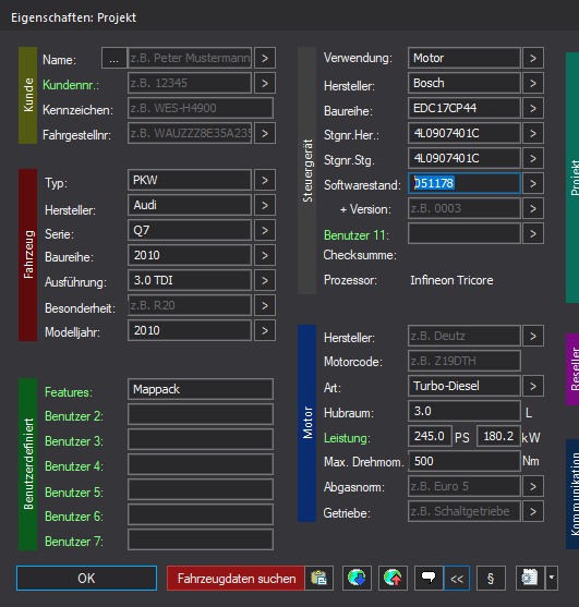 Winols Mappack VAG ECU BOSCH EDC17CP44 4L0907401C 4L0907401C 051178 3.0TDI 245PS 180kW