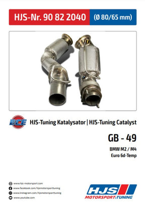 90822040 HJS ECE Downpipe passend für: BMW M2 / M4 Competition (OPF)
