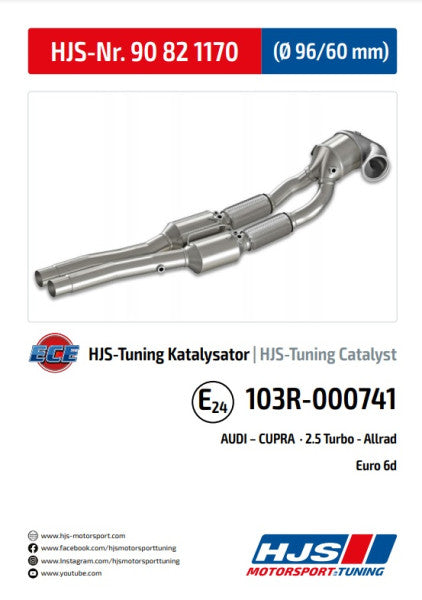 90821170 HJS ECE Downpipe passend für: Audi RS3 8V / 8Y TTRS 8S / RSQ3 F3 2.5 TFSI EVO OPF