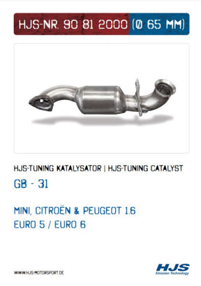 90812000 HJS ECE Downpipe passend für: Mini R55-R60 / Peugeot 1.6 - Euro 4 - 6