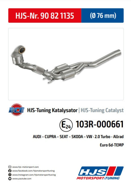 90821135 HJS ECE Downpipe passend für: Audi TTS III / Cupra Ateca / VW Golf VII R (2.0 - OPF)