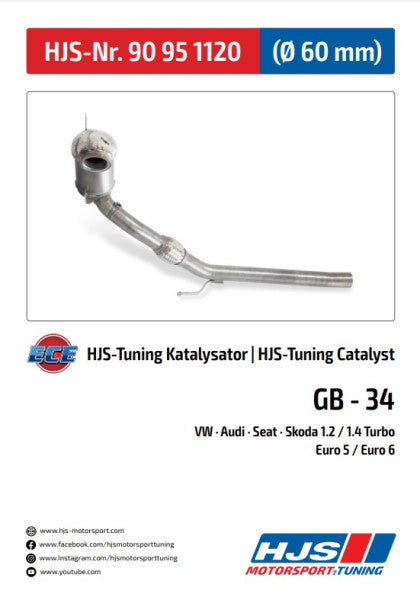 90951120 HJS ECE Downpipe passend für: Audi A3 8V/ Seat Leon 5F / VW Golf 7 1.2-1.4 - Euro 6