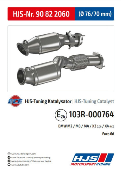 90822060 HJS ECE Downpipe passend für: BMW M2 M3 M4 G8X / X3 / X4 M F97 S58 OPF