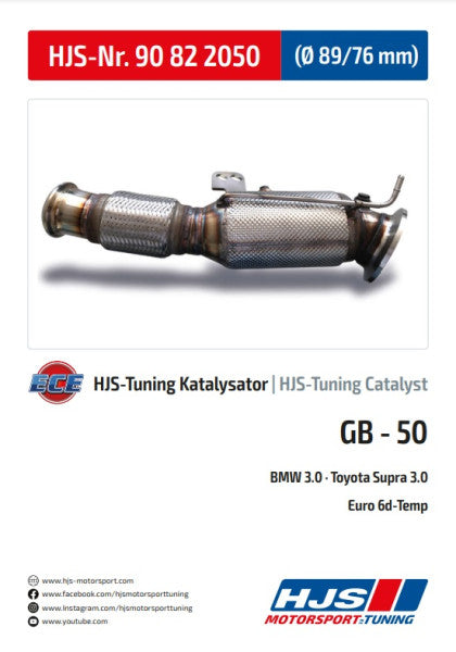 90822050 HJS ECE Downpipe passend für: BMW M340i / 540i - 840i / Z4 M40i / Toyota Supra (OPF)