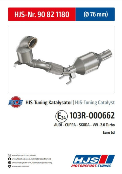 90821180 HJS ECE Downpipe passend für: VW Golf 8 GTI / Cupra Formentor OPF