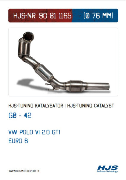 90811165 HJS ECE Downpipe passend für: VW Polo VI GTI (2.0 - Euro 6)