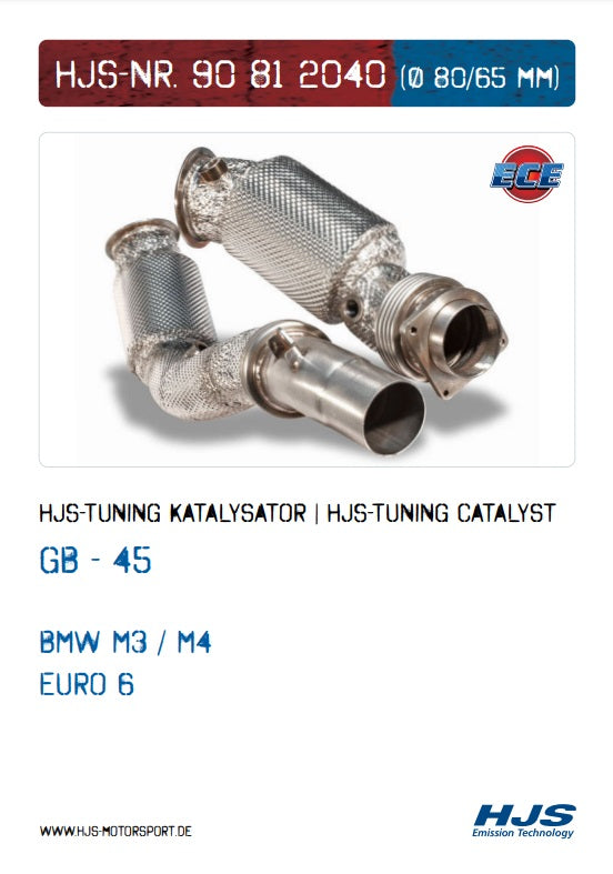 90812040 HJS ECE Downpipe passend für: BMW M3 / M4 (3.0 - Euro 6)