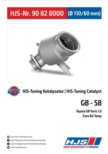 90828000 HJS ECE Downpipe passend für: Toyota GR Yaris 1.6 - Euro 6d-TEMP