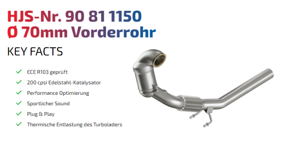 90811150 HJS ECE Downpipe passend für: Audi A1 V / VW Polo V GTI 1.8 - Euro 6