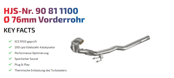 90811100 HJS ECE Downpipe passend für: Audi TT / TTS III - 8J 8S 2.0 - Euro 6