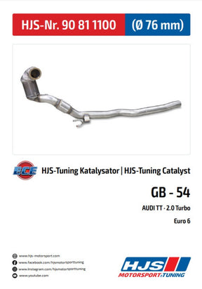 90811100 HJS ECE Downpipe passend für: Audi TT / TTS III - 8J 8S 2.0 - Euro 6