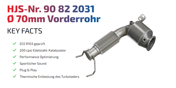 90822031 HJS ECE Downpipe passend für: Mini F54-F60 / M135i - M235i / BMW X2 (2.0 - Euro 6d - OPF)