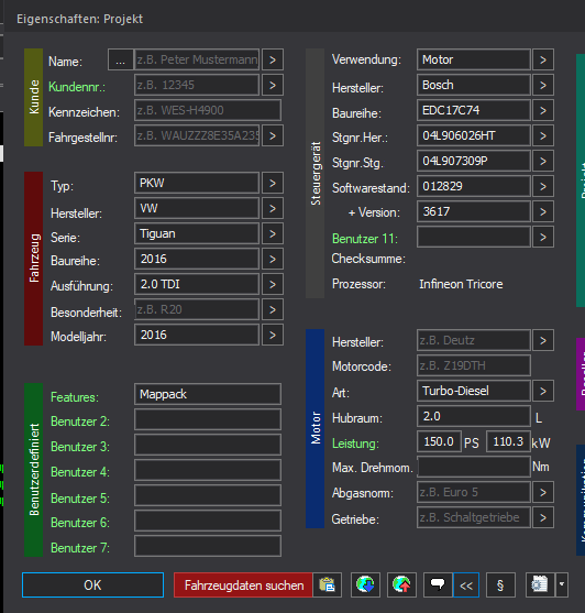 Winols Mappack VAG ECU BOSCH EDC17C74 04L906026HT 04L907309P 012829 3617 2.0TDI 150PS 110kW