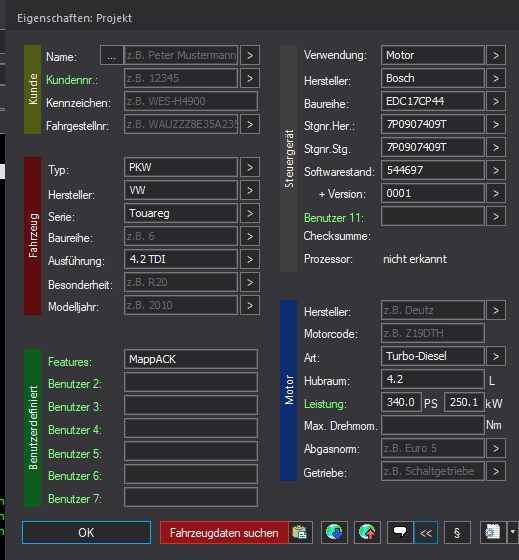 Winols Mappack VAG ECU BOSCH EDC17CP44 7P0907409T 7P0907409T 544697 0001 4.2TDI 340PS 250kW