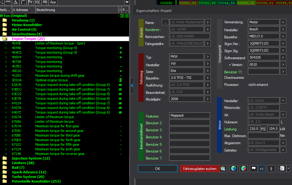 Winols Mappack VAG ECU BOSCH MED17.5 1Q0907115J 1Q0907115J 504329 0010 2.0TFSI 2.0TSI 210PS 154kW