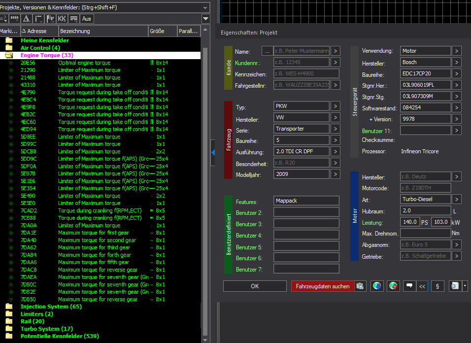 Winols Mappack VAG ECU BOSCH EDC17CP20 03L906019FL 03L907309M 084254 9978 2.0TDI 140PS 103kW