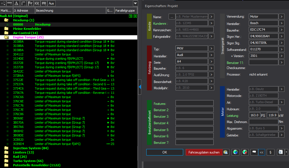 Winols Mappack VAG ECU BOSCH EDC17C74 04L906026AH 04L907309L 011270 3501 2.0TDI 2.0TD 163PS 120kW