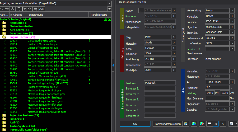 Winols Mappack VAG ECU BOSCH EDC17C46 03L906018EE 03L906018EE 561751 9977 2.0TDI 140PS 103kW
