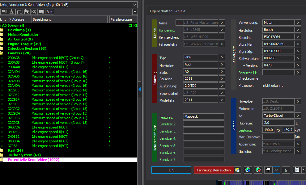 Winols Mappack VAG ECU BOSCH EDC17C64 04L906021BG 04L907309 000286 8478 2.0TDI 190PS 140kW