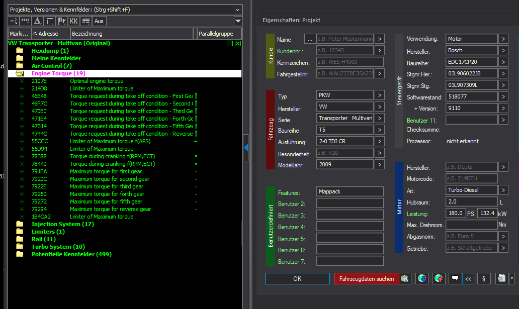 Winols Mappack VAG ECU BOSCH EDC17CP20 03L906022JB 03L907309L 518077 9110 2.0TDI 180PS 133kW