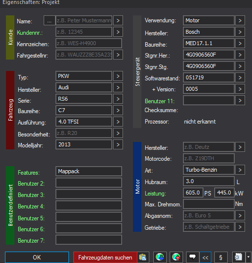 Winols Mappack VAG ECU BOSCH MED17.1.1 4G0906560F 4G0906560F 051719 0005 4.0TFSI 605PS 445kW RS6 C7